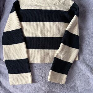 Zara Black and Cream Striped Sweater